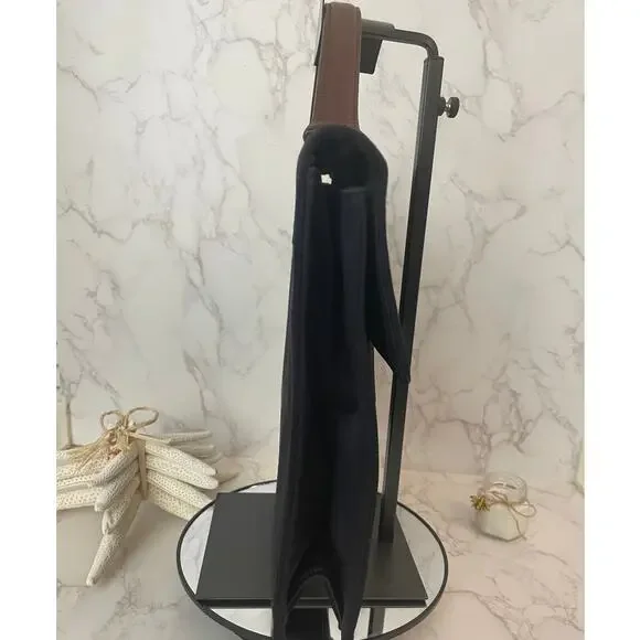 YVES SAINT LAURENT Vintage Top Handle Black Nylon Bag Brown Leather Trim EUC - Picture 10 of 11